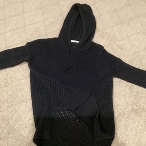 Black hoodie mesh sweater, nylon/viscose blend, by Stitches & Stripes, size S